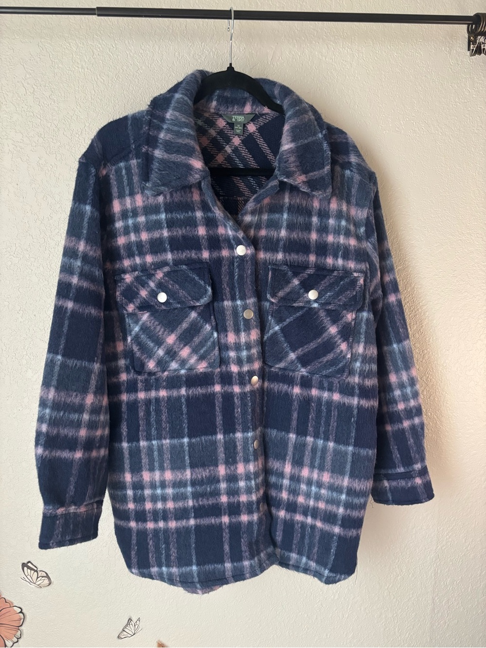 Terra & Sky Navy and Pink Plaid Shacket